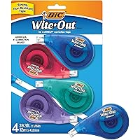 BIC Wite-Out Brand EZ Correct Correction Tape, 19.8 Feet, 4-Count Pack of white Correction Tape, Fast, Clean and Easy to Use