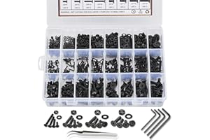ZTF 840PCS Metric M2 M3 M4 M5 Hex Socket Flat Head Screws Bolts Nuts Washers Assortment Kit with Storage Box, 10.9 Grade Alloy Steel Metric Thread Hexagon Allen Machine Bolt, DIN 7991 with 4 Hex Wrenches