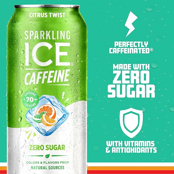 SPARKLING ICE CAFFEINE CITRUS TWIST SPARKLING WATER WITH CAFFEINE, ZERO SUGAR, WITH ANTIOXIDANTS AND VITAMINS,16 FL OZ CANS (PACK OF 12)