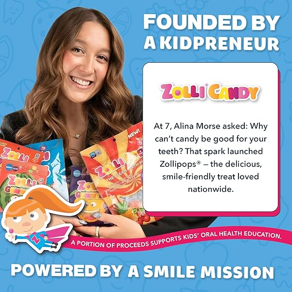 ZOLLIPOPS CLEAN TEETH POPS SUGAR FREE CANDY WITH XYLITOL, DYE-FREE LOLLIPOPS – KETO & DIABETIC-FRIENDLY, DENTIST-APPROVED TREATS FOR KIDS (NATURAL FRUIT FLAVORS, 8 OZ)