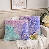 Aimuan Home Decor Luxury Series Plush Shaggy Pillow Shams Super Soft Velvet Style Tie Dye Artificial Fur Throw Pillow Case Cushion Cover for Sofa/Bed/Living Room Ombre Set of 2Pcs Purple, 17.7"x17.7"