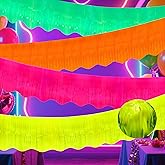 4 Packs 39 Ft Glow in The Dark Party Supplies Fringe Garland, Neon Macaron Parade Float Glow Tinsel Streamers Banner Table Skirts for for Birthday Holiday Neon Party (Green,Fuchsia,Yellow,Orange)