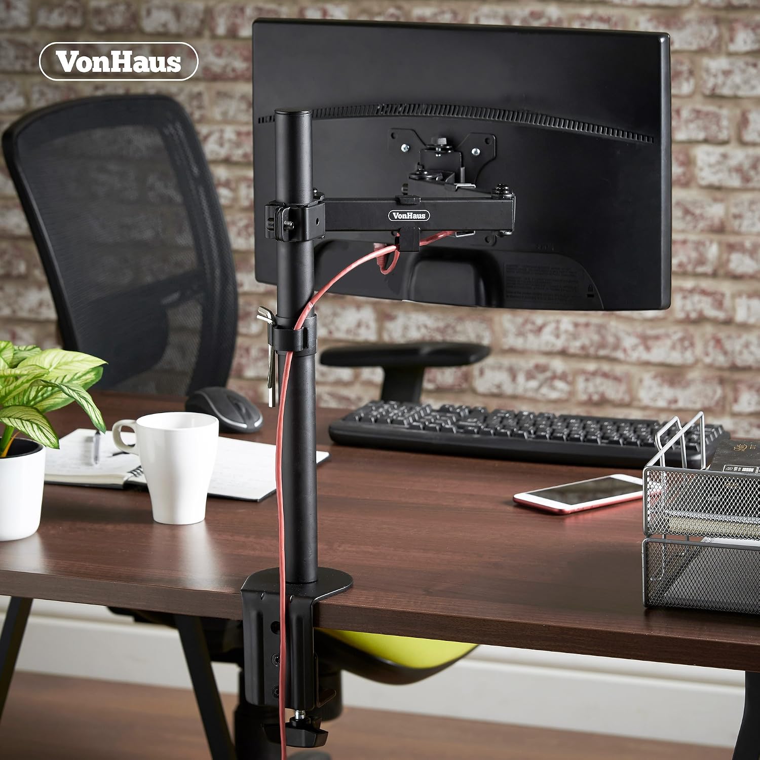 VonHaus Single Monitor Stand for 13-32" Screens, Monitor Mount with Desk Clamp, Height Adjustable - Image 3