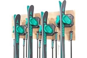 SKIFAVS Ski & Snowboard Wall Rack for Garage Wall Fits Any Ski/board, Ski Wall Mount Holders Damage-Free Storage Rack, Garage Organization Space-Saving Winter Gear Organizer, Green, 4 Pack