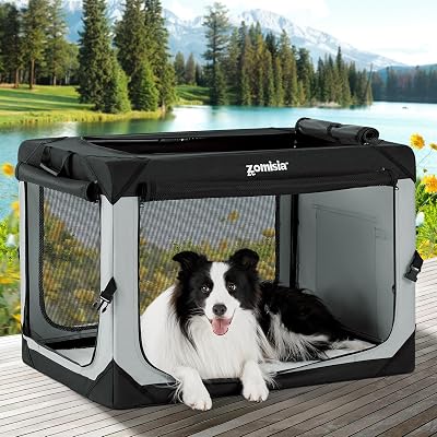 ZOMISIA 36 Inch Collapsible Dog Crate for Large Dogs - Portable Dog Travel Crate Soft Sided with Breathable Mesh Windows, Foldable Dog Kennel for Indoor and Outdoor, Grey