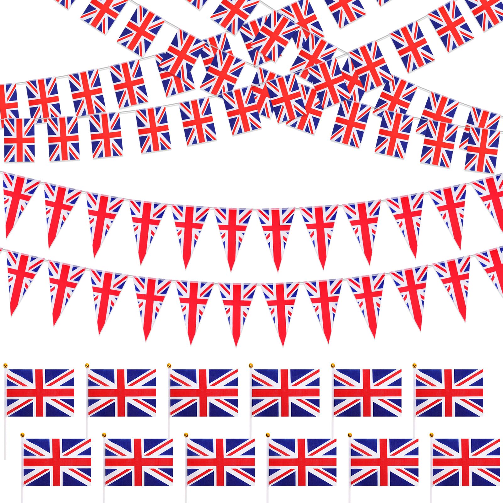 HOWAF Union Jack Bunting British Flag UK Bunting, Union Jack Flags Pennant VE Day Banners, union jack flags on Sticks for VE Day Party Decorations Patriotic Events Sports