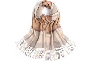 STARWHISPER Wool Scarf Women 100% Pure Merino Warm Scarf for Men and Women Winter Plaid and Solid Color Style