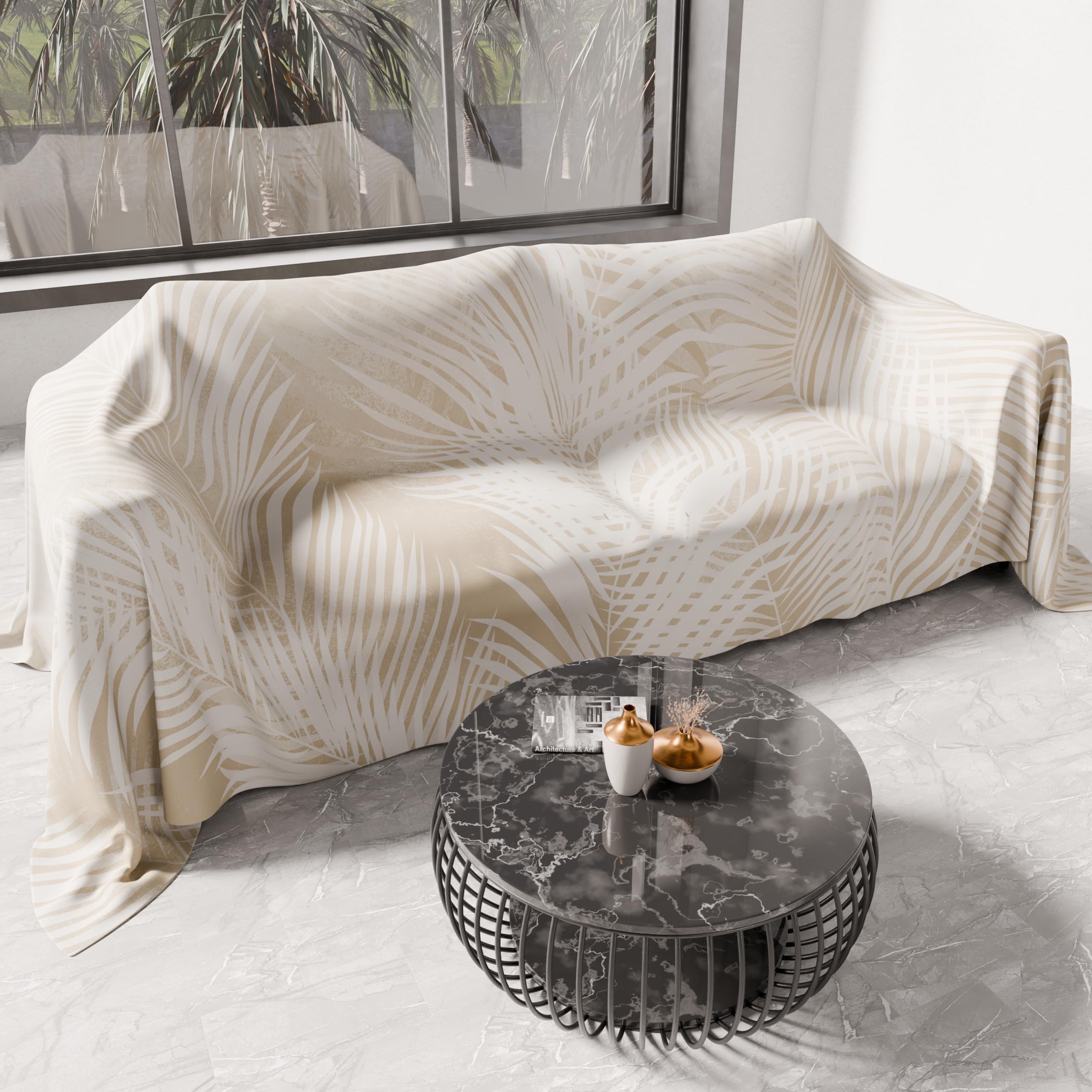 PETTI Artigiani Italiani - Single Bedspread Spring Summer, Single Light Blanket, Bed Sheet Cover, Taupe Leaf 100% Made in Italy