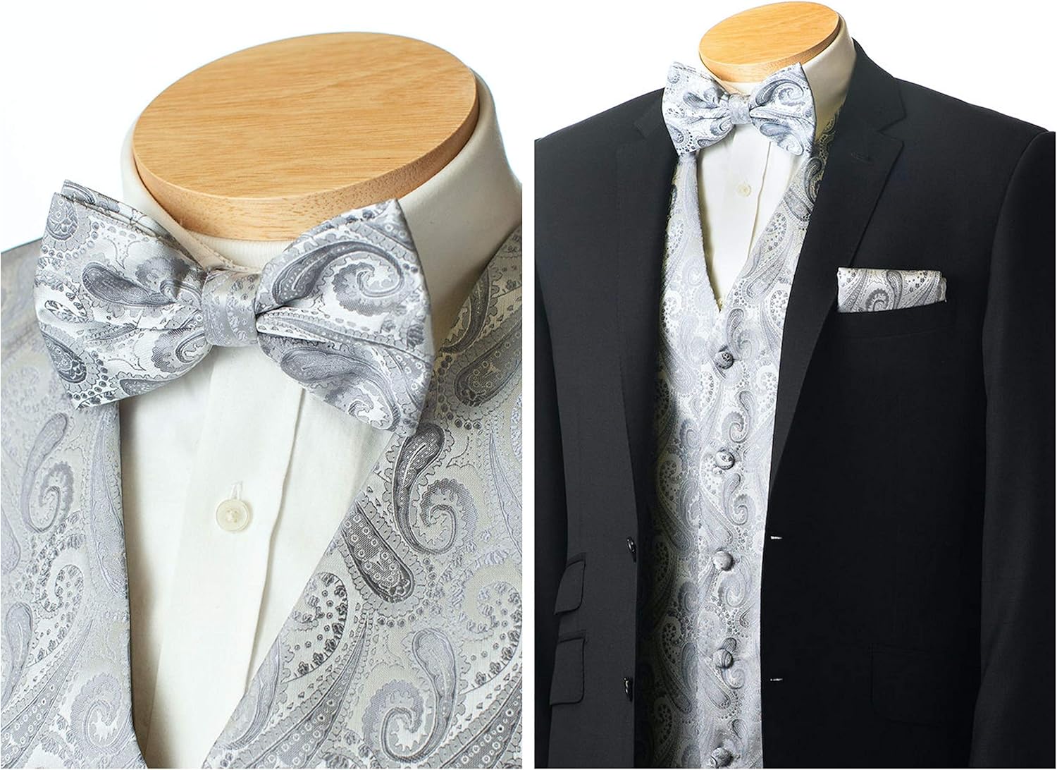 Men's 4pc Paisley Design Formal Tuxedo Dress Vest Necktie Bowtie Handkerchief Set at  Men’s Clothing store
