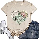 Women Adventure Awaits Outdoor Graphic Tee Shirt Kindness Heart Printed Hike Mountain Nature Travel Shirt Workout Tops