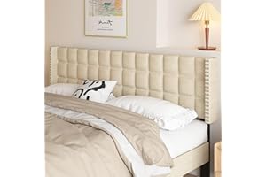 VECELO Headboard King Size, Linen Upholstered Headboards Only with Nailhead Trim Wingback, Square Stitched Design, Adjustable Height from 40" to 49.8", Oatmeal