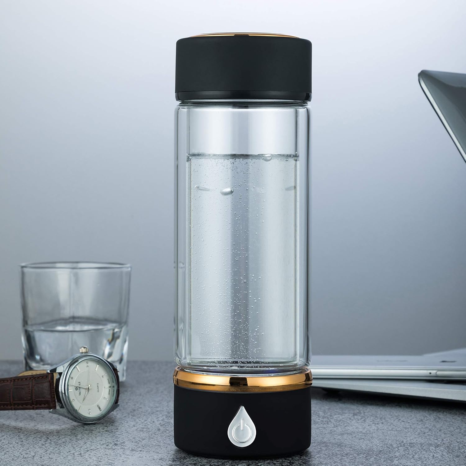 N.P Hydrogen Water Bottle Generator with PEM and SPE Technology,Up to 1500PPB,Portable Hydrogen Water Maker,Hydrogen Water Machine,New Technology Glass Water Ionizer (Black): Industrial & Scientific