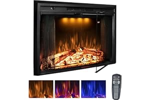 Benrocks 30” Electric Fireplace Inserts with Glass Door and Mesh Screen, Multicolor Flames & Fire Crackling Sounds, Timer, Overheating Protection Fireplace Heater, 750/1500W
