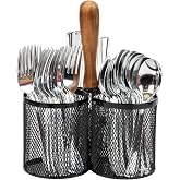 Mind Reader Utensil Holder, Silverware Organizer, Caddy, Cutlery Holder, Kitchen, Metal Mesh, 7.5"L x 7.5"W x 9.75"H, Black