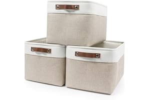 Bagnizer Storage Bins Large Fabric Storage Baskets for Shelves 3 Pack, Decorative Linen Closet Baskets with Handles for Organ