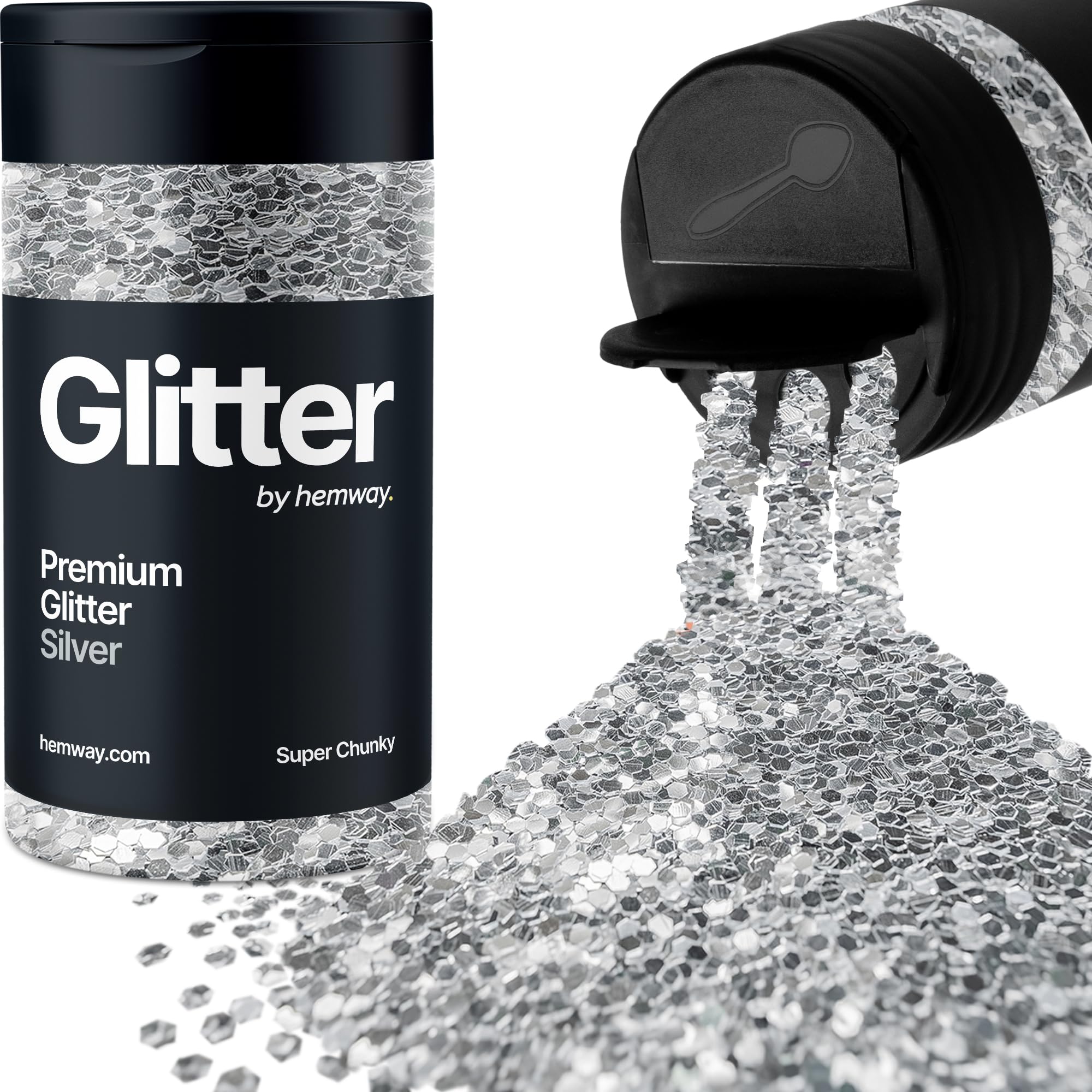 Silver Glitter Shaker, 130g Super Chunky Glitter, Crafts 1/8" Metallic Flake Silver Sequins, Resin & Epoxy Crafts, Decorating, Halloween, Christmas Nail, Face, Hemway
