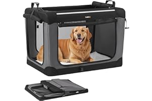 Feandrea Collapsible Dog Crate, 36-Inch Portable Dog Travel Crate for Large Dogs, Oxford Fabric Pet Carrier with 4 Mesh Doors, Handles, Storage Pocket, Water Bottle Holder, Ink Black UPDC019B01