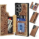 Thryxop Compatible with Samsung Galaxy S23 Ultra 6.8 Inch Wallet Case,Genuine Leather Shockproof Anti-Fall, Flip Cover with Card Slot, Double Magnetic Buckle,Kickstand Durable, Brown