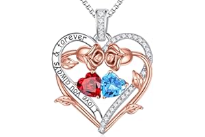 Iefil Mothers Day Gifts for Wife - Rose Heart Double Birthstone Necklace Gift for Wife Girlfriend Her Women, Birthstone Jewelry Gemstone Birthday Gifts for Mom Grandma Her Women
