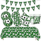Soccer Birthday Party Decorations Includes Plates Napkins Banner Cups Tablecloth for Soccer Sports Theme Birthday Party Decorations, Serve 20
