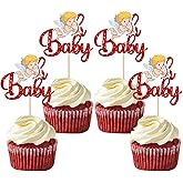 Gyufise 24Pcs Valentine Oh Baby Cupcake Toppers Red Glitter Cupid Babyshower Cupcake Picks Decorations for Valentine's Day Theme Baby Shower Kids Birthday Party Supplies