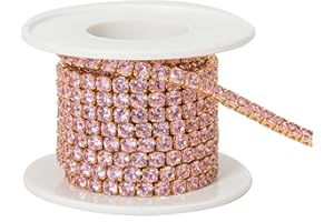 YoungJewl 1 Yards Zircon Crystal Rhinestones Close Chain Round Beaded Trim for Sewing Craft DIY Decoration（4X4MM Pink）