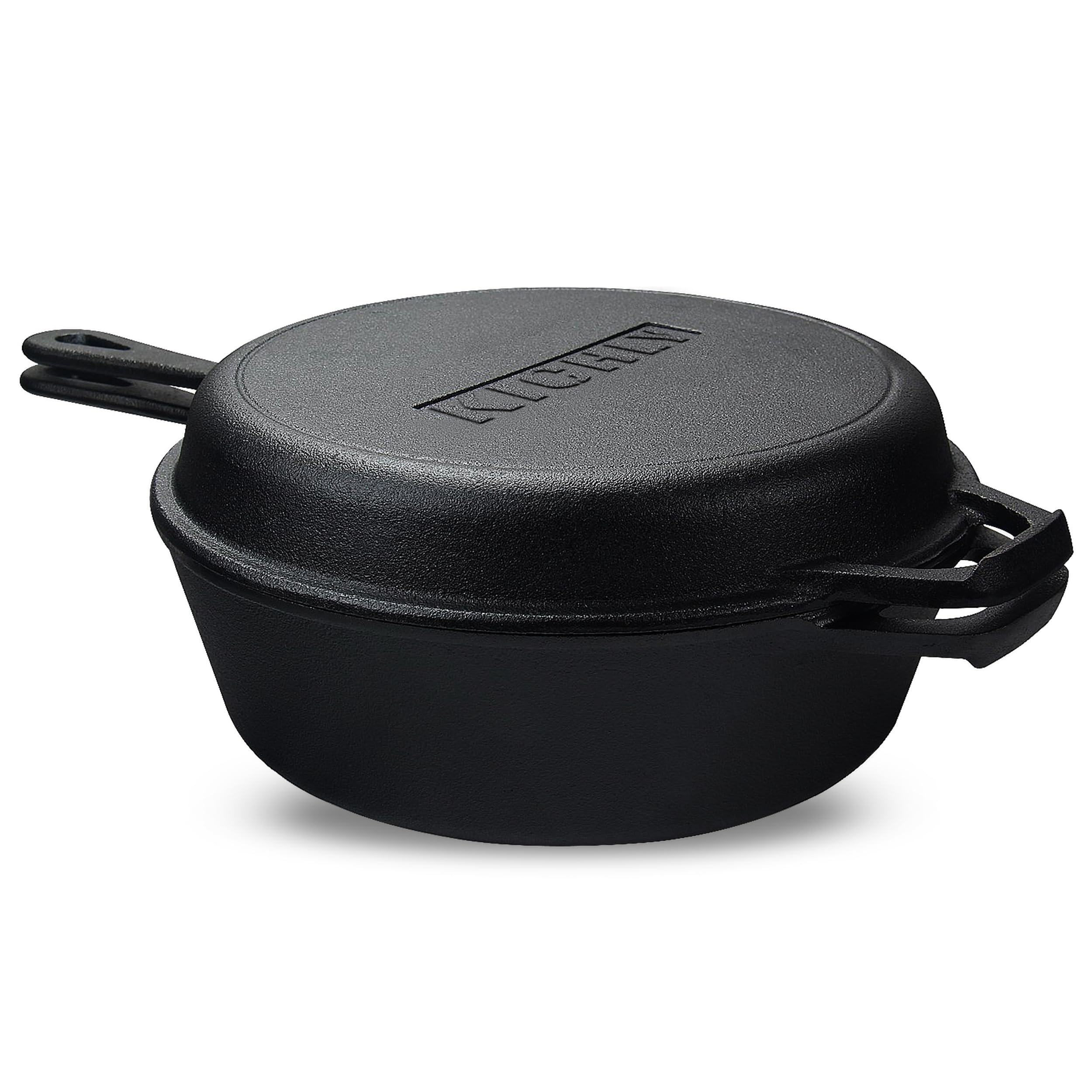 KICHLY 3.0L,3.2 Quart Pre Seasoned Cast Iron Combo Cooker Dutch Oven with Lid, 10.25 Inch, 26 cm Dual Function Skillet Pot with lid, Cast Iron Casserole Dish