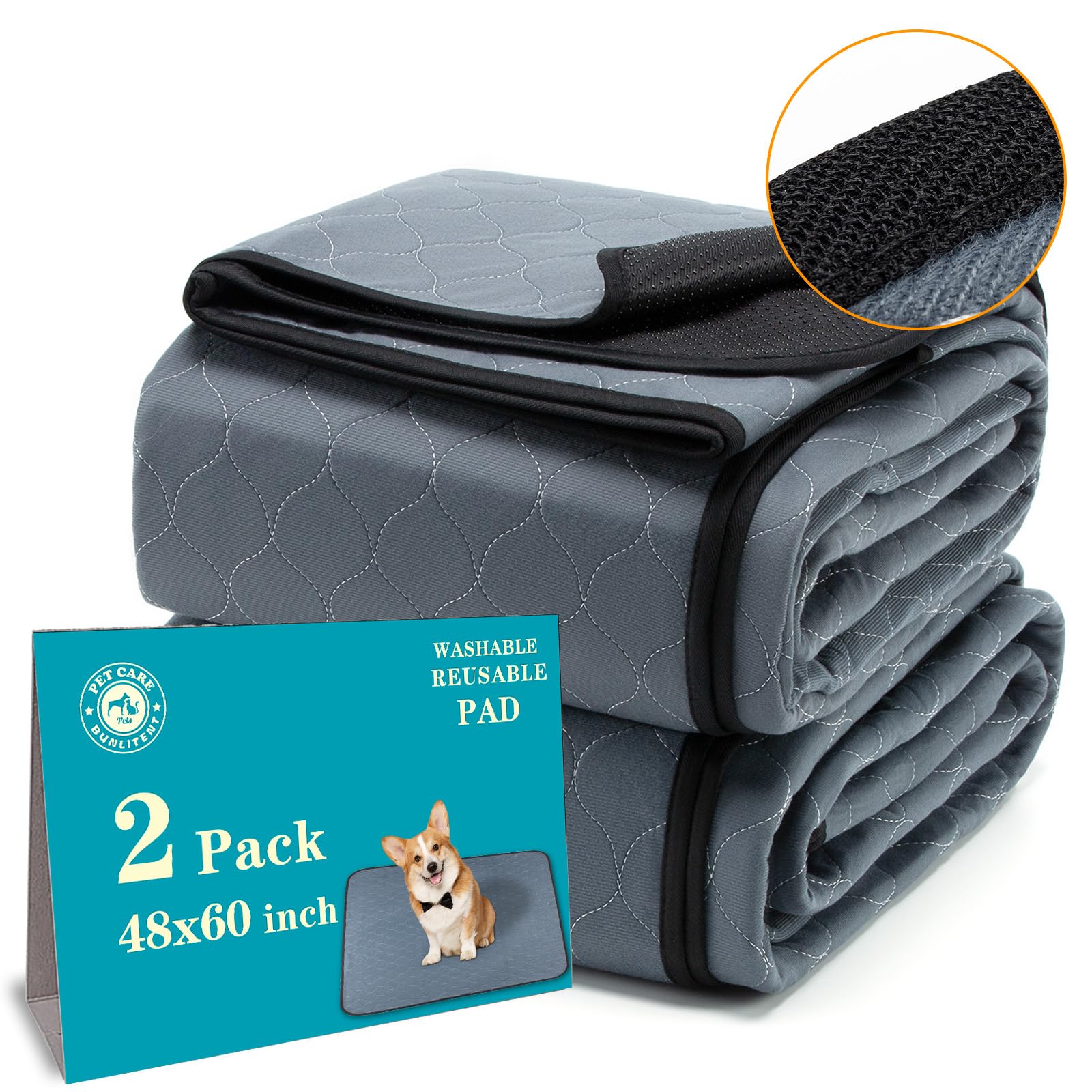 Photo 1 of Washable Pee Pad for Dogs 48x60, Reusable Puppy Training Pad with Quick Dry, Anti-Slip for Cats, Whelping, Potty Pad, 2 Pack