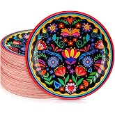 FillTouch 100 Pcs Mexican Paper Plates 7 Inch Fiesta Party Dessert Plates | Mexican Floral Cake Plate, Hispanic Heritage Month, Dia De Los Muertos, Day of The Dead, Taco Party Supplies Decoration
