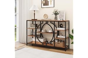 GiftGo 47" Industrial Console Tables for Entryway Rustic Sofa Table Behind Couch 4 Tier Wooden Shelves Entry Table with Storage for Foyer, Hallway, Front Door,Living Room (Rustic Brown, 47")