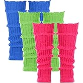 Zyghjort Neon Leg Warmers, 3 Pairs Y2k Knit Ribbed Leg Warmer Socks for Women 80s Party Sports Costume Accessories