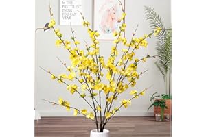 florisso Cherry Blossom Branches, Long Stem Artificial Flowers for Tall Vase, 47" Faux Plum Blossoms for Home Living Room Indoor Office Wedding Garden Decoration (4PCS, Yellow)