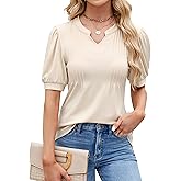 Blooming Jelly Womens Dressy Casual Tops Puff Sleeve Work Blouses Pleated V Neck T Shirts