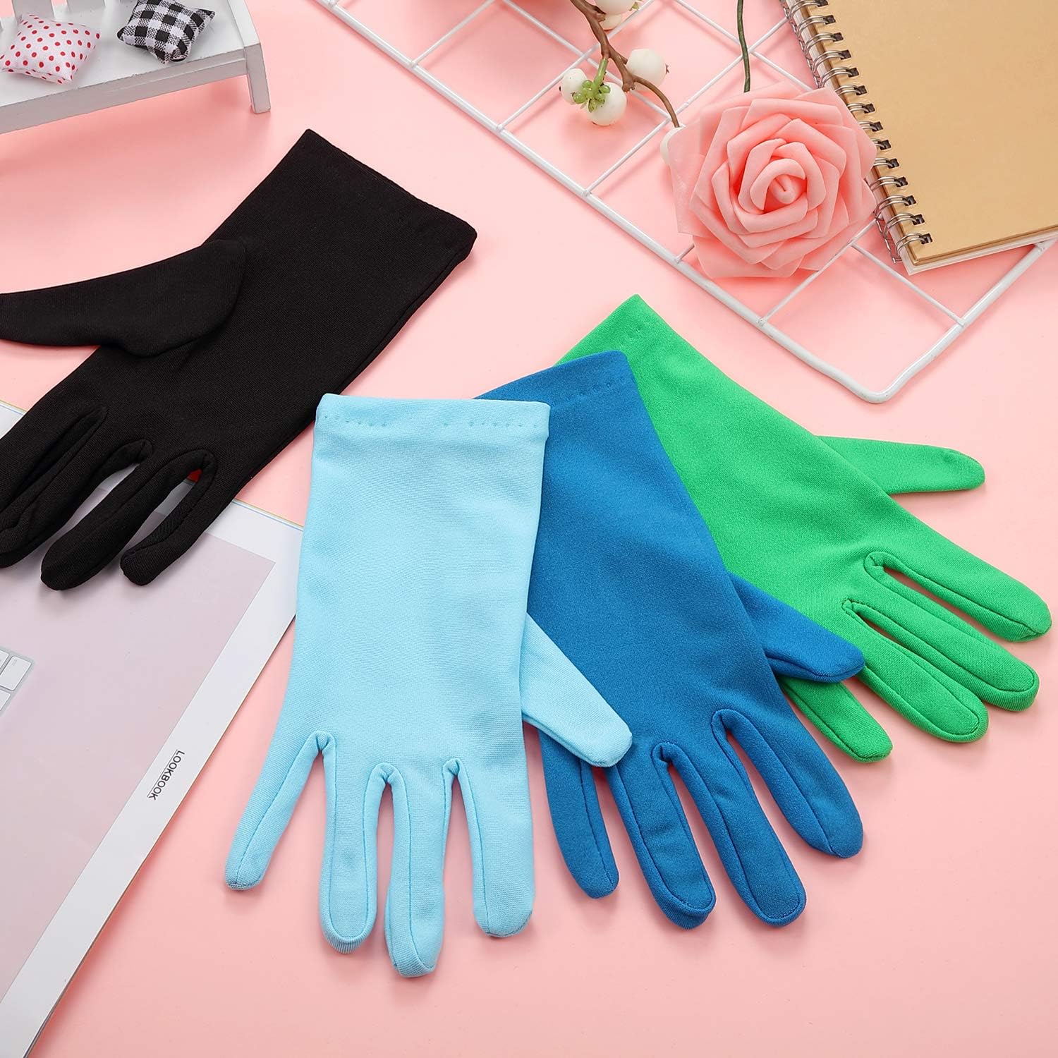 13 Pairs Women Short Satin Gloves Wrist Length Gloves Gown Gloves Opera Gloves for Party at  Women’s Clothing store