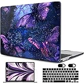 MEEgoodo Case for M4/M3/M2 MacBook Air 13.6 inch Case 2025 2024 2022, Fit Model A3240/A3113/A2681, Laptop Hard Shell with Keyboard Cover Compatible with MacBook Air 13 inch, Purple & Blue Butterflies