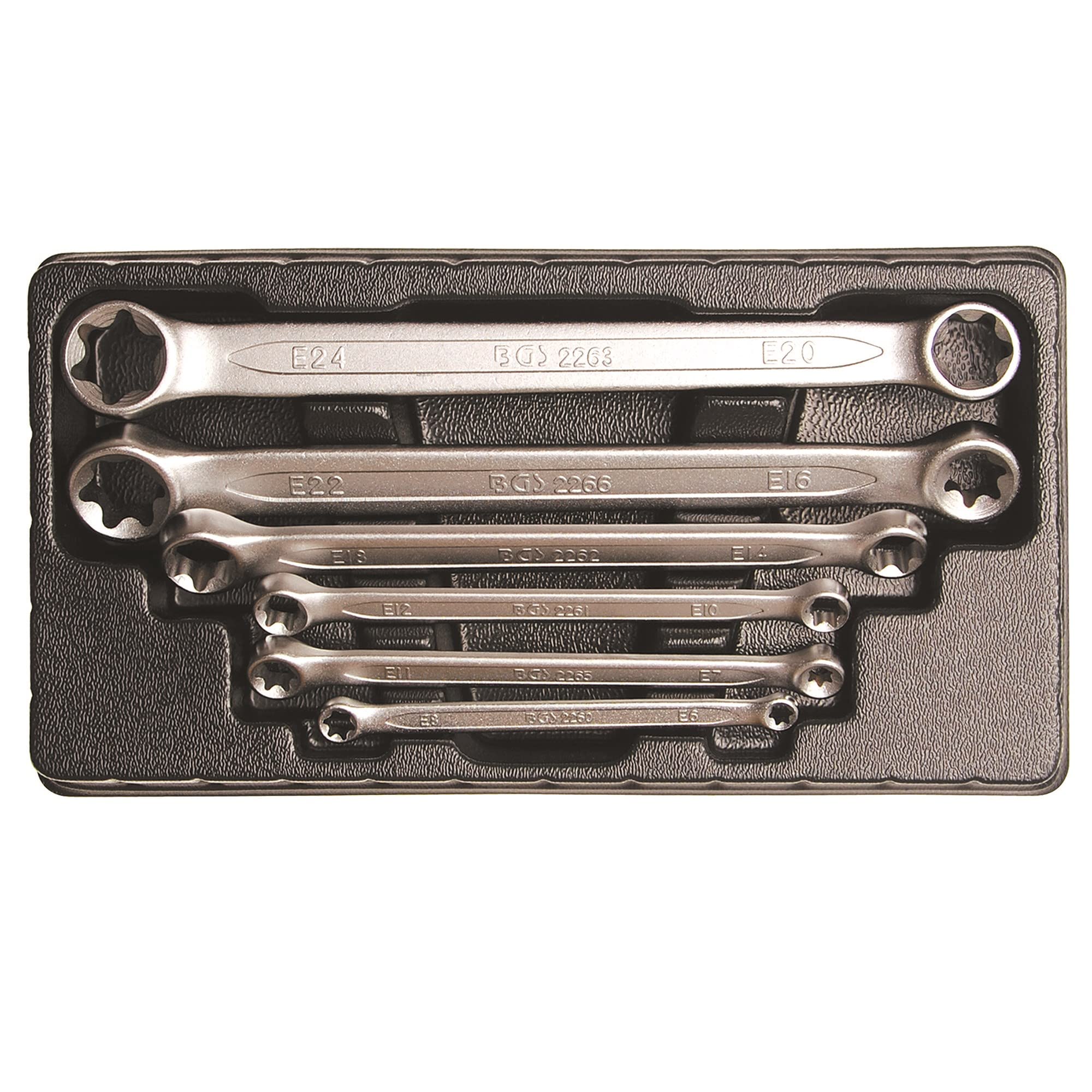 BGS 2268 | Double Ring Spanner Set with E-Type Ring Heads | E6 x E8 - E20 x E24 | 6 pcs.