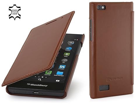 StilGut Book Type Case, dünne Hülle Leder-Tasche für BlackBerry Leap. Seitlich klappbares Flip-Case aus Echtleder für BlackBe