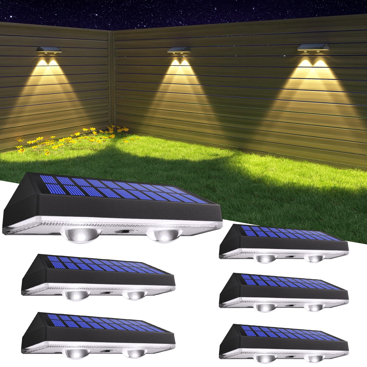 HAMLITE Solar Fence Lights Outdoor Garden: Solar Wall Lights Outdoor Waterproof - Solar Powered Garden Fence Lights 3 Color Modes for Deck Patio Decking Gate Yard Decoration 6-Pack