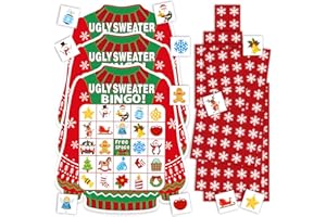 Funrous 24 Players Christmas Bingo Game Ugly Sweater Merry Christmas Party Bingo Game Theme Card Ugly Sweater Paper Card for Families Adults Family Activities Party Supplies
