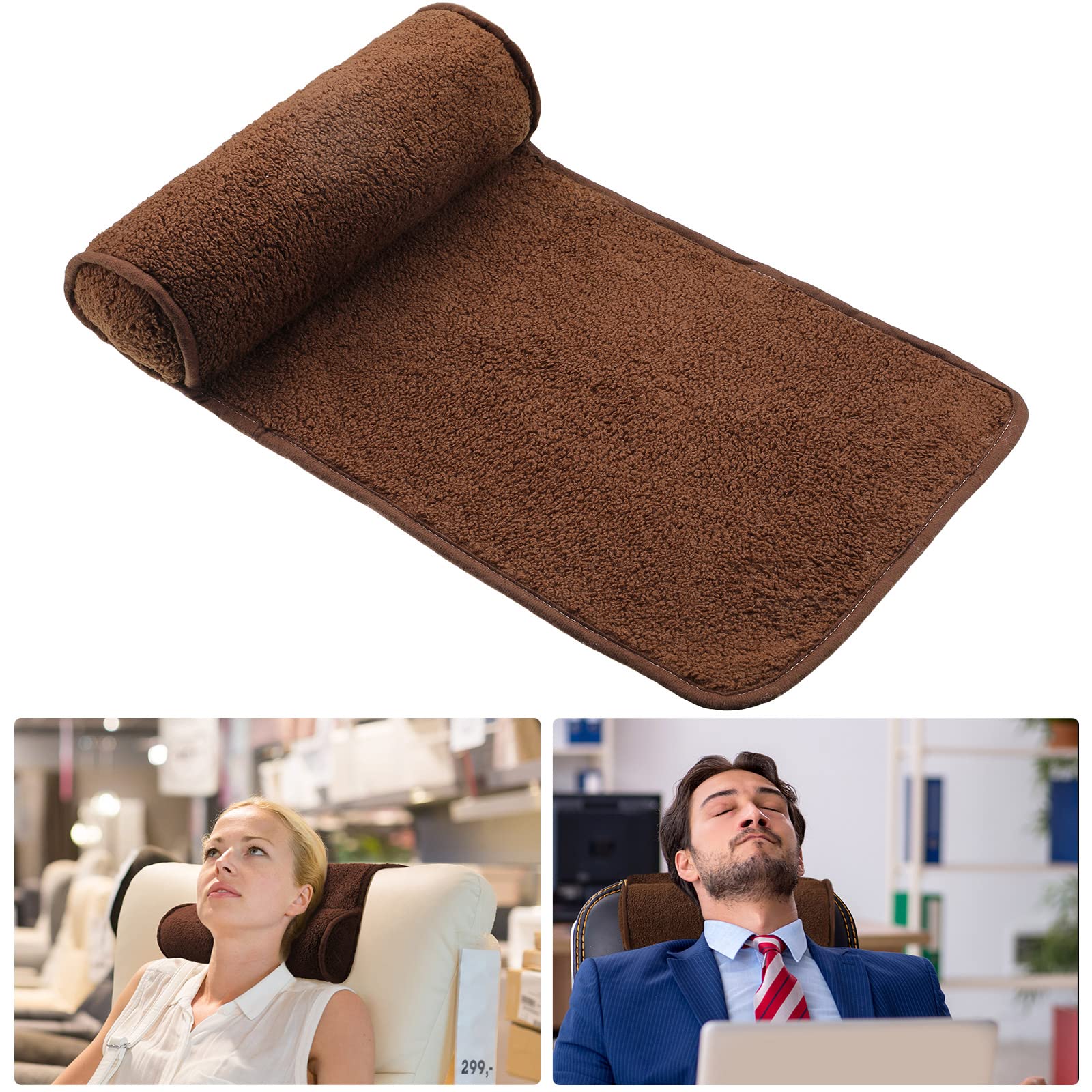 Weysat Neck Pillow for Recliner Head Pillow Adjustable Plush Pillow Neck Roll Non Slip Fleece Couch Neck Head Support Pillow for Travel Home Recliner Sofa Armchair (Brown)