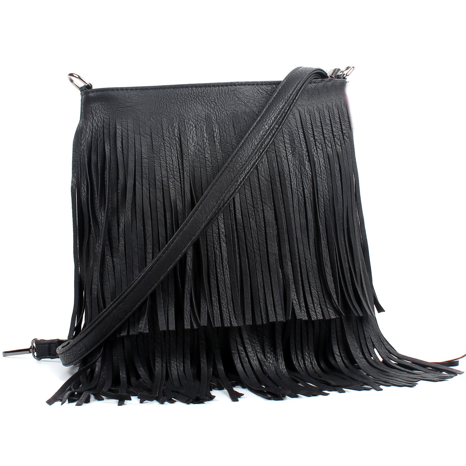 AOSSTA Crossbody Bag For Women Fringe Tassel Hobos Shoulder Bags Ladies Casual Handbags (Black)
