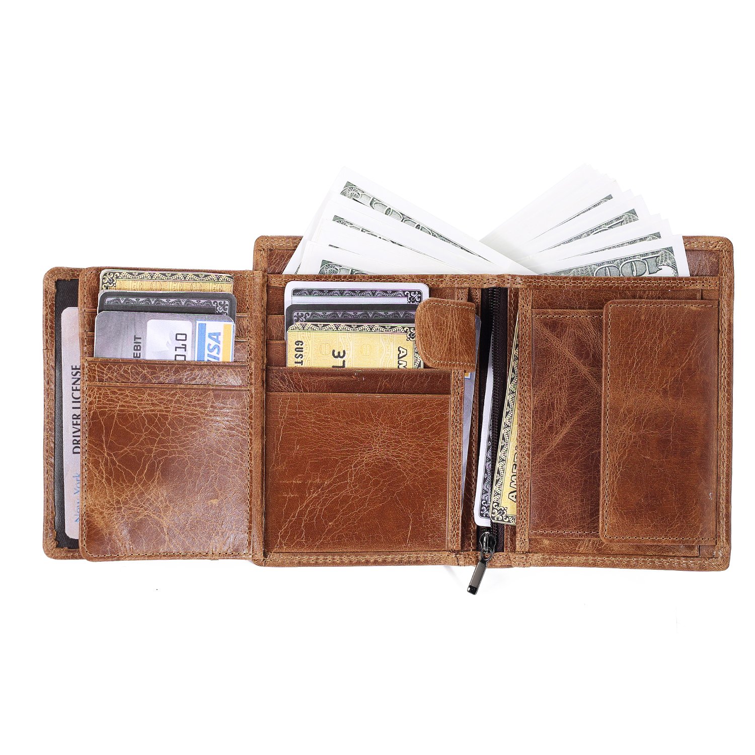 IVESIGN Bifold Travel Wallet RFID Blocking Genuine Leather Credit Card Holder