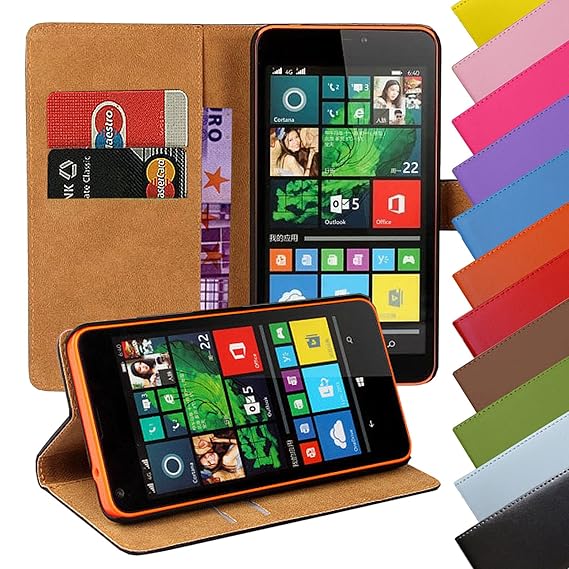 EximMobile - Book Case Handyhülle für Microsoft Lumia 532 mit Kartenfächer in Schwarz | Schutzhülle aus Kunstleder | Handytas
