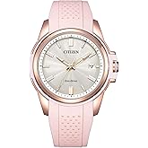 Citizen Women's Eco-Drive Weekender Sport Casual, Rose Gold-Tone Stainless Steel Watch, Pink Silicone Strap, White Dial (Model: FE6138-05B)