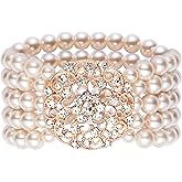 BABEYOND 1920s Flapper Imitation Pearl Bracelet Great Gatsby Elastic Pearl Bracelet Roaring 20s Accessories Jewelry 5 Rows