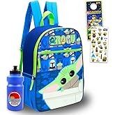 Baby Yoda Backpack for Boys Set - Bundle with 15” Star Wars Backpack, Water Bottle, Stickers, More | Mandalorian Baby Yoda School Bag for Kids