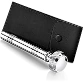 Vesici Pocket Holy Water Sprinkler Aspergillum with Leather Case, Silver | Stainless Steel Religious Dispenser, 5 Inch Portable Aspergillum, Christian Ceremony Use, Leather Pouch Included