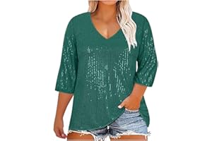 FNNXEAL Glitter Tops for Women Plus Size Short Sleeve Shirts 2025 Trendy Evening Cocktail V Neck Sequin Blouse Tunic Weddings