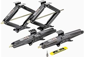 ROCKMAN 24" 7500lbs RV Camper Trailer Stabilizer Leveling Scissor Jacks with Wide Bow-Tie Base/Power-Drill Socket & Magnetic Level (Set 4)