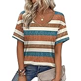 Zeagoo Womens Summer Tops Short Sleeve Casual Shirts Floral Tee Trendy 2026 Basics V Neck Plain Tshirt